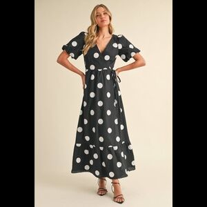 Wrap Dress - Black w/ White Polka Dots